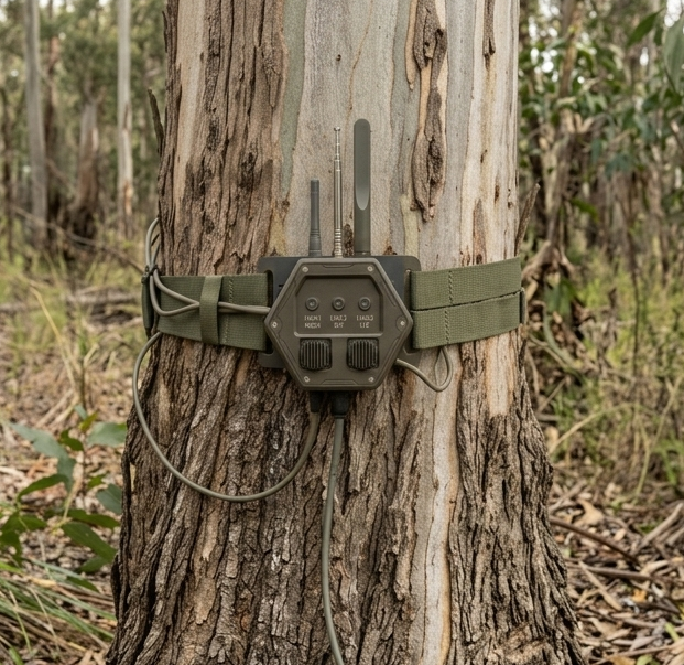A field communications unit deployed in bushland