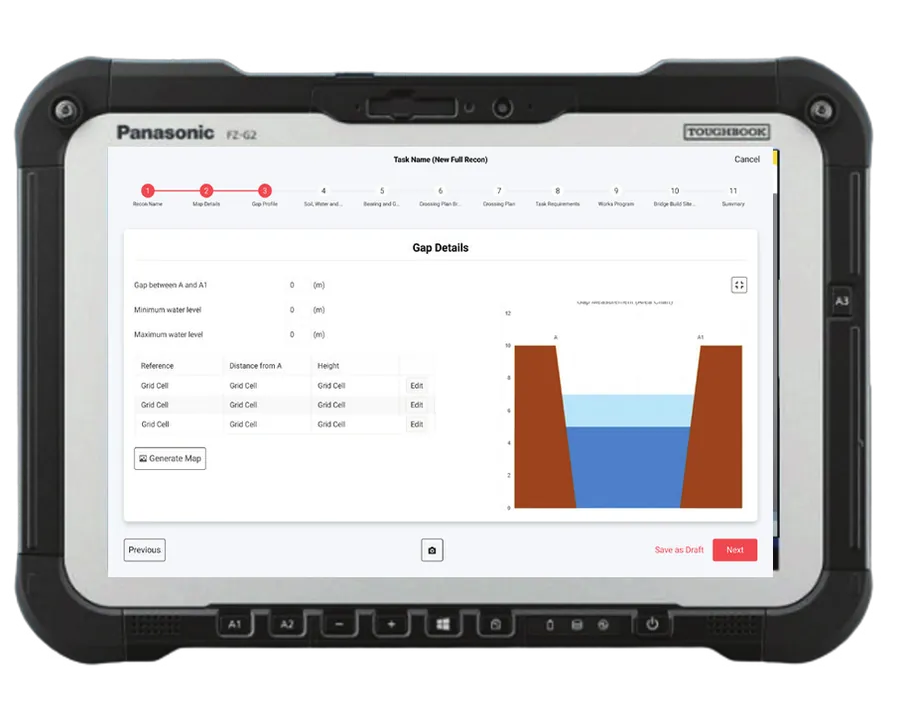 ENG|AIDE on a rugged tablet showing gap details